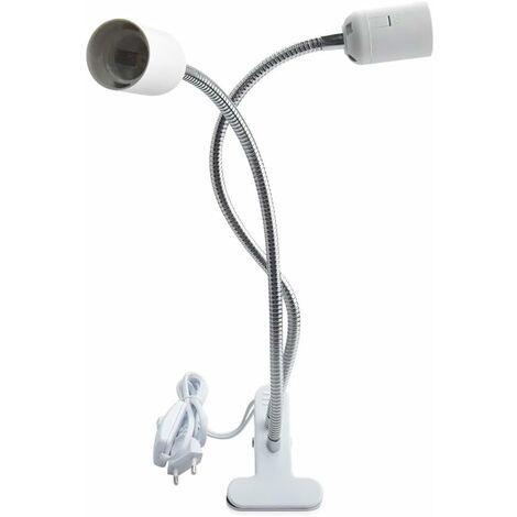 Weiß Arbeitslampe E27 Lampenfassung mit Clip für Pflanzenlampe Lampenfassung E27 Klemmbar mit Schalter für Leselampe Bett Kinder Klemmlampe mit Schwanenhals und Kabel ohne Birne 