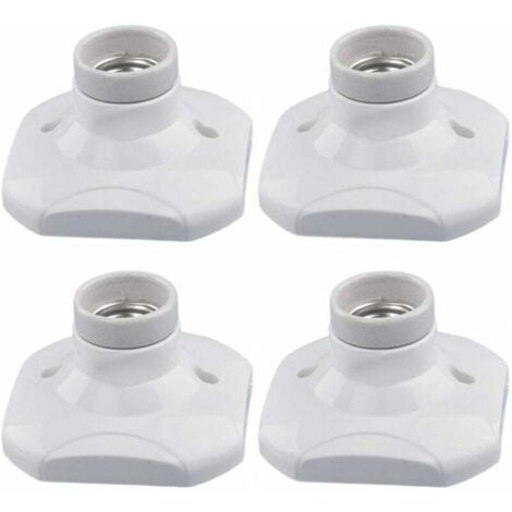 E27 LED Light Bulb Socket, Ceramic E27 Socket and Plastic Base, E27 Wall Socket, White E27 Socket with Ring for Entrance/Ceiling/Balcony Lighting, 4 Pack