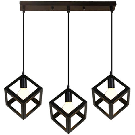 E27 Lustre Suspension Industriel Vintage Luminaire Plafonnier Abat-jour Fer Lampe à Suspension Réglable - Noir