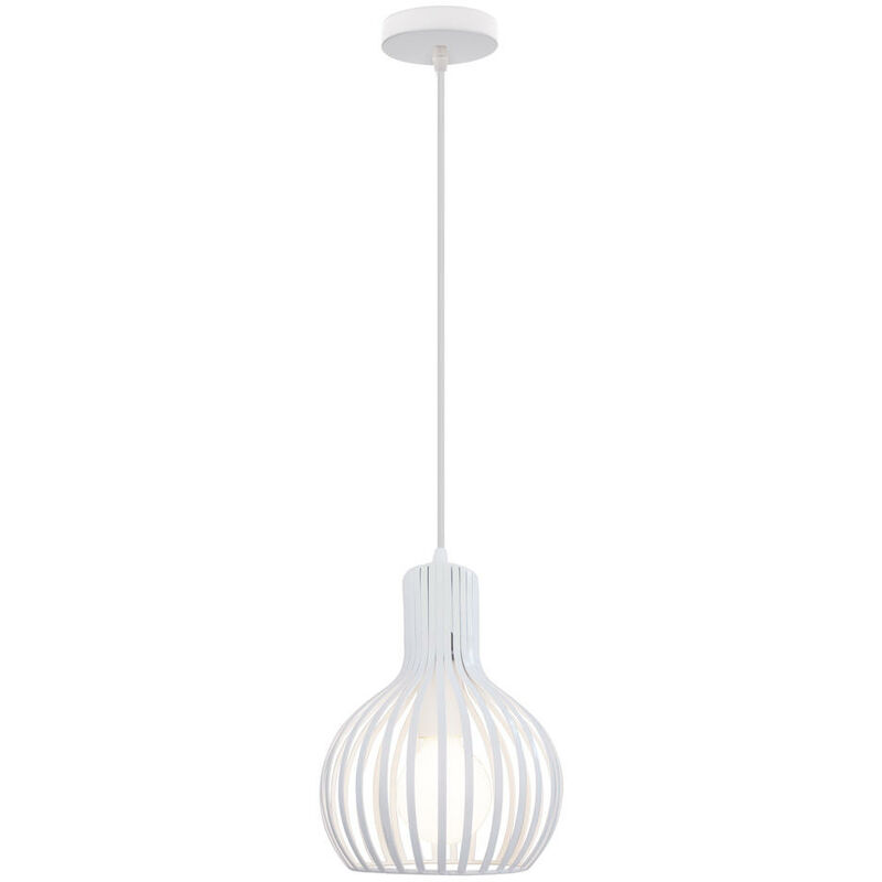 E27 Lustre Suspension Industrielle Cage Métal Fer Abat-jour Luminaire Blanc