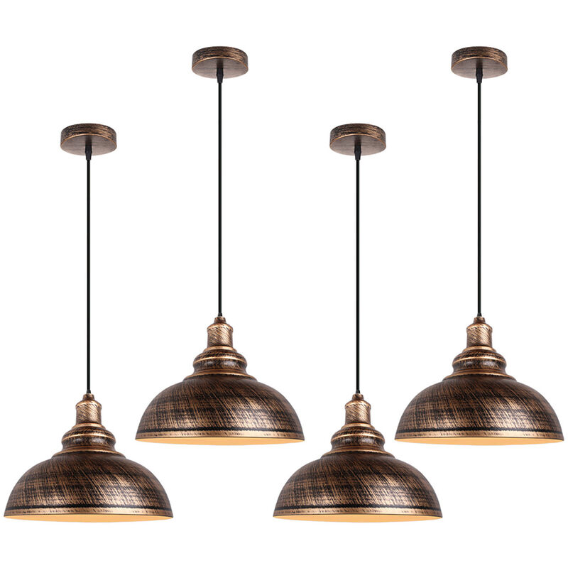 E27 Lustre Suspension Industrielle Vintage Rétro 4PCS Plafonnier Abat-jour en Métal Luminaire pour Salon Chambre Restaurant