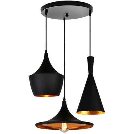 E27 Lustre Suspension Rétro Suspension Luminaire Métal Plafonnier Lamp Intérieur 3 Lumières pour Cuisine Chambre Café Restaurant - Noir