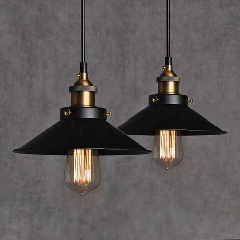 E27 Metal Vintage Pendant Lights Retro Ceiling Lights Fixture Edison Base E27 Pendant Lights Black Ceiling Lighting Hanging Lights Lamp(Bulb Not Included), 2Pcs