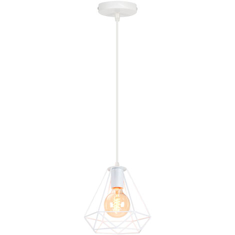 E27 Metallo Lampada a Sospensione Industriale Vintage Lampadario Gabbia Diamante Lampada per Soggiorno Cucina Bianca 1 Pezzi