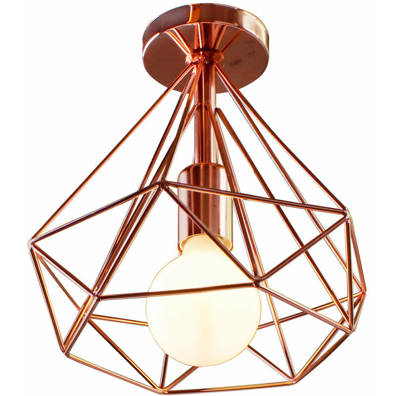 Wottes - E27 Modern Creative Iron Cage Flush Ceiling Lamp,Retro Industrial Ceiling Lamp Bar Kitchen Light Ø25cm, Rose Gold - Rose gold