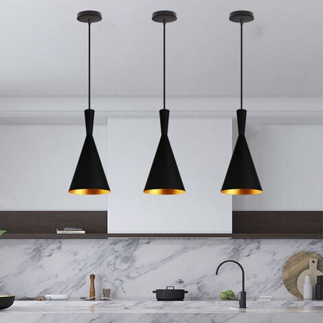 WOTTES E27 Modern Pendant Ligh Adjustable Hanging Ceiling Lamp Black Metal Chandelier 3 Pcs