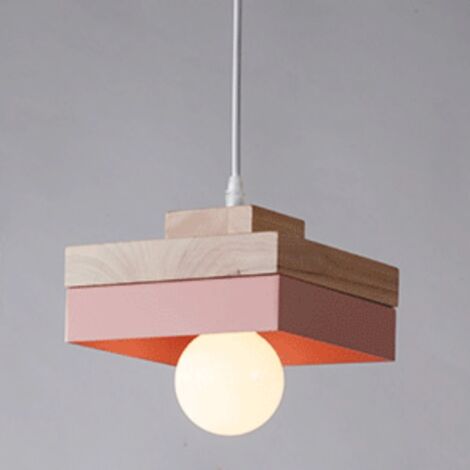 E27 Pendelleuchte Metall Holz Hängeleuchte Höhenverstellbare Deckenleuchte für Wohnzimmer Schlafzimmer Küche Rosa
