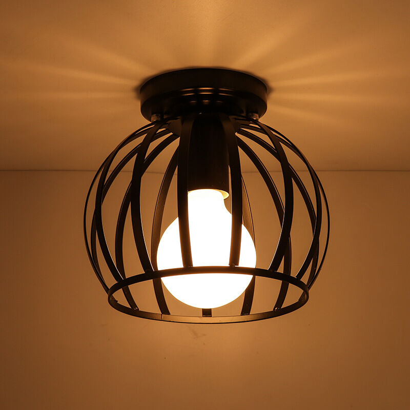 Image of E27 Plafoniera Vintage Industriale Lampada da Soffitto Creativa Gabbi Illuminazione Soffitto Semi-Incasso per Corridoio Soggiorno