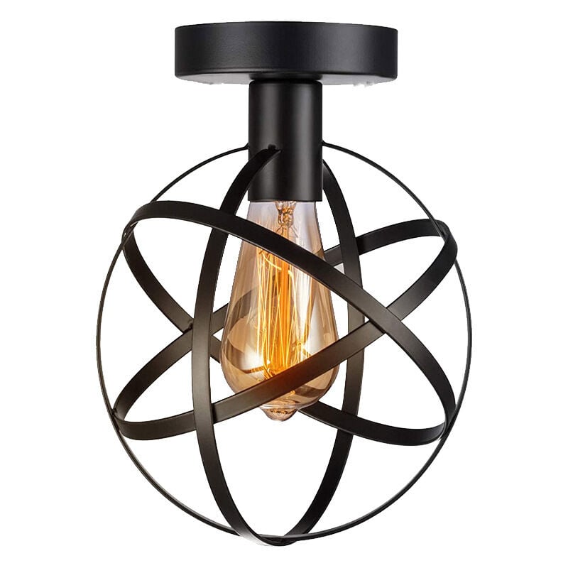 Plafonnier D'Intérieur En Métal Lampe De Plafond Rétro Luminaire Plafonnier Vintage Pour Balcon, Restaurant, Café, Salon, Cuisine (Noir)