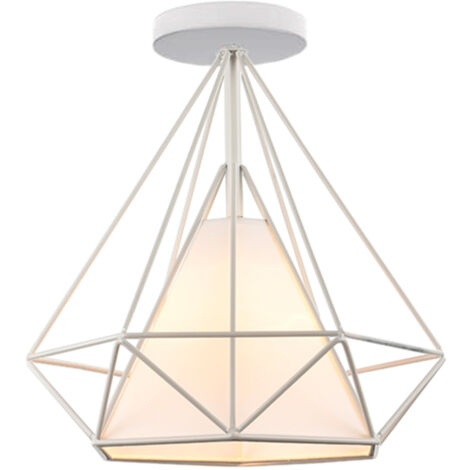 E27 Plafonnier Moderne Lampe de Plafond Abat-jour Diamant en Métal Tissu Suspension Luminaire Créatif Ø25CM Blanc - 1Pcs