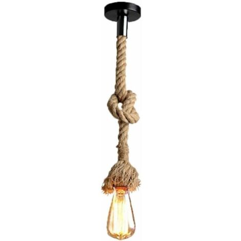 E27 Rétro Chanvre Corde Pendentif Lumière Vintage Rustique Luminaire pour Restaurant Bar Café Éclairage - 1.5M - RW
