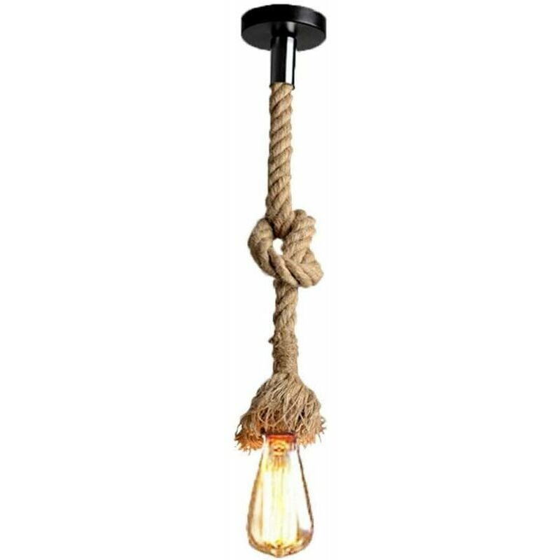 Hoopzi - E27 Retro Hemp Rope Pendant Lamp Vintage Rustic Style Light Fixture for Restaurant Bar Cafe Lighting - 1M