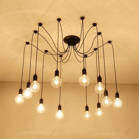 WOTTES E27 Retro Pendant Light Adjustable Spider Ceiling Hanging Lamp Edison Chandelier 12-arms