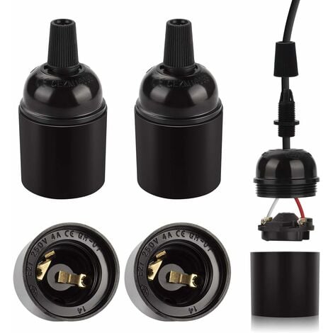 E27 Screw Black Solid Bulb Socket, E27 Vintage Bakelite Lamp Holder, Retro Edison Screw Light Bulb Socket Adapter for Vintage Bulb, 4 Pack