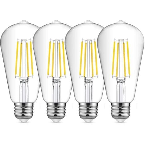 BEIJIYI E27 ST64 LED Filament Bulb, 8W Cool White Vintage Light Bulb, 6500K, Vintage Edison Bulb, Retro Antique Lamp, Equivalent to 80W Incandescent Bulb, 4 Pack