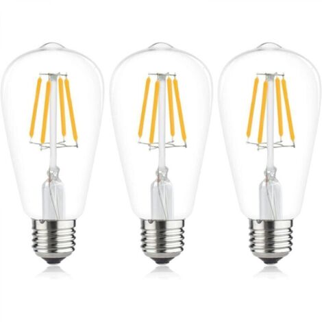 E27 ST64 LED-Filamentlampe, 6 Watt Retro-Lampe, 2700K warmweiß, Edison Retro-Lampe, 540 Lumen, entspricht einer 48 Watt Glühbirne, 3er-Pack.