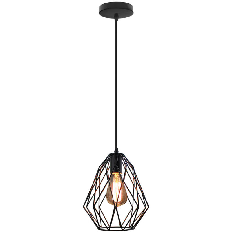 Wottes - E27 Suspension Luminaire Industrielle Rétro Lampe à Suspension Forme Cage Lustre Plafonnier Intérieur Noir Ø21CM - 1Pcs