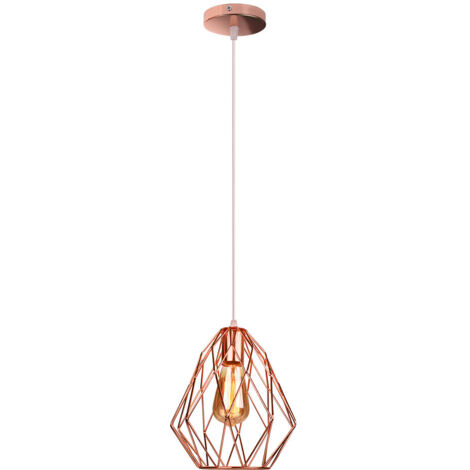 E27 Suspension Luminaire Industrielle Rétro Lampe à Suspension Forme Cage Lustre Plafonnier Intérieur Rose Ø21CM - 1Pcs
