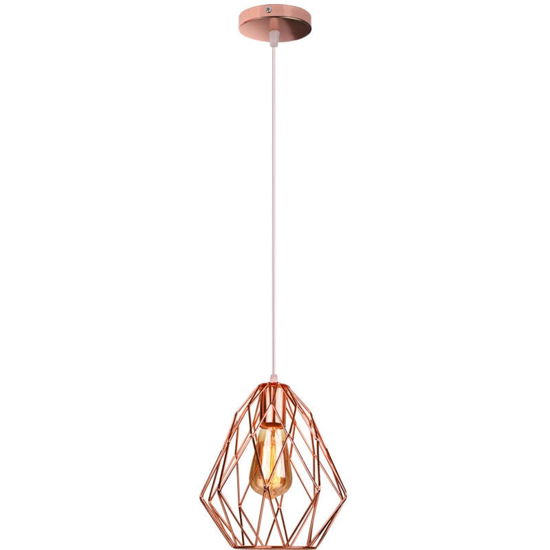 Wottes - E27 Suspension Luminaire Industrielle Rétro Lampe à Suspension Forme Cage Lustre Plafonnier Intérieur Rose Ø21CM - 1Pcs