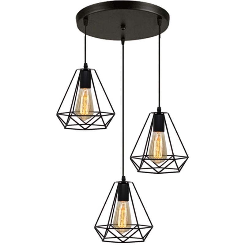 Wottes - E27 Suspension Luminaire Industrielle Vintage Lampe à Suspension Réglable Lustre Suspension Intérieur Ø20CM - Noir