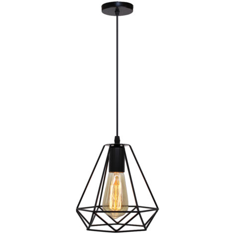 E27 Suspension Luminaire Moderne Industrielle Lampe à Suspension Métal Lustre Suspension Cage Géométrique Noir Ø20CM - 1Pcs