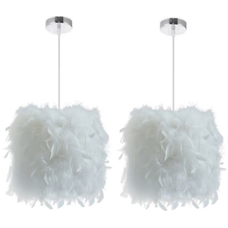 E27 Suspension Luminaire Moderne Lustre Suspension en Plume Ø22CM Lustre Abat-Jour Blanch pour Salon Chambre Bureau - 2Pcs