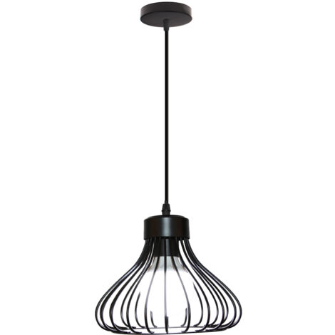 E27 Suspension Luminaire Moderne Lustre Suspension Métal Luminaire Plafonnier Réglable pour Cuisine Chambre Noir Ø23CM - 1Pcs