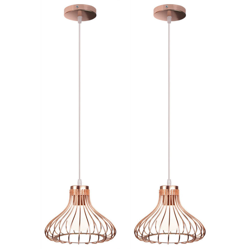 Wottes - E27 Suspension Luminaire Moderne Lustre Suspension Métal Luminaire Plafonnier Réglable pour Cuisine Chambre Rose Ø23CM - 2Pcs
