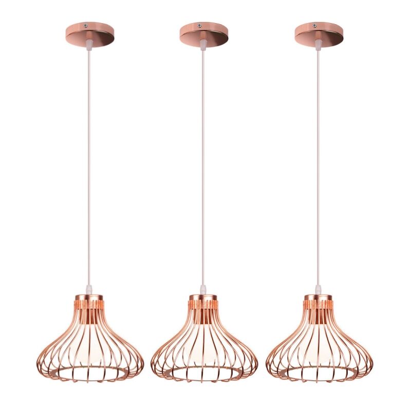 Wottes - E27 Suspension Luminaire Moderne Lustre Suspension Métal Luminaire Plafonnier Réglable pour Cuisine Chambre Rose Ø23CM - 3Pcs