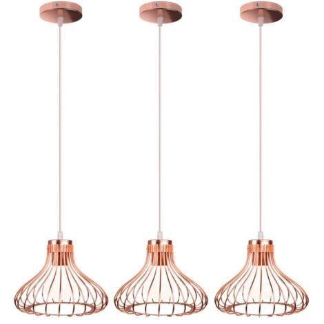 E27 Suspension Luminaire Moderne Lustre Suspension Métal Luminaire Plafonnier Réglable pour Cuisine Chambre Rose Ø23CM - 3Pcs