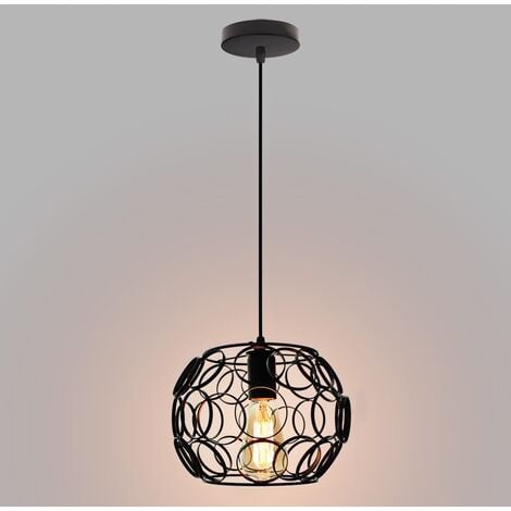 E27 Suspension Moderne Lustre Abat-Jour de Plafond en Métal pour Chambre Salon Café Noir Ø24CM - 1Pcs