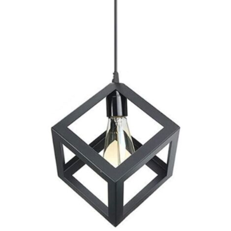 E27 Suspension Rétro Vintage Cube Carré Lustre abat-jour Luminaire Industriel Noir