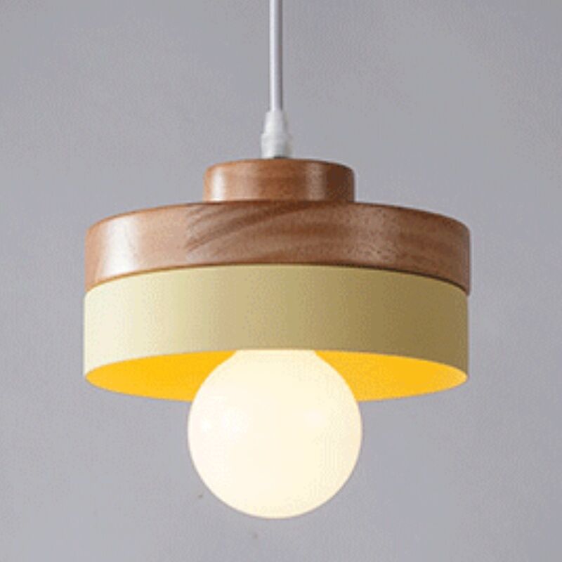 e27 suspensions luminaires moderne plafonnier lampe métal et bois lustre jaune pour bar restaurant salon chambre - jaune