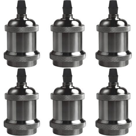 E27 Vintage Edison Lampenfassung, 6 × Deckenrosette Lampensockel Retro Lampensockel Hängeleuchte Lampenaufhängung Lampenadapter Lampenzubehör, Schwarz