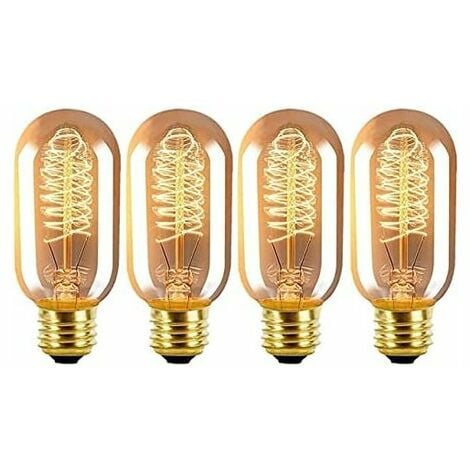 HOOPZI E27 Vintage Light Bulbs 40W Screw Fitting Dimmable Edison Filament Light Bulb 2300K Incandescent Light Bulb T45 Tube Style Decorative Spiral Filament Bulbs Warm White, Pack of 4