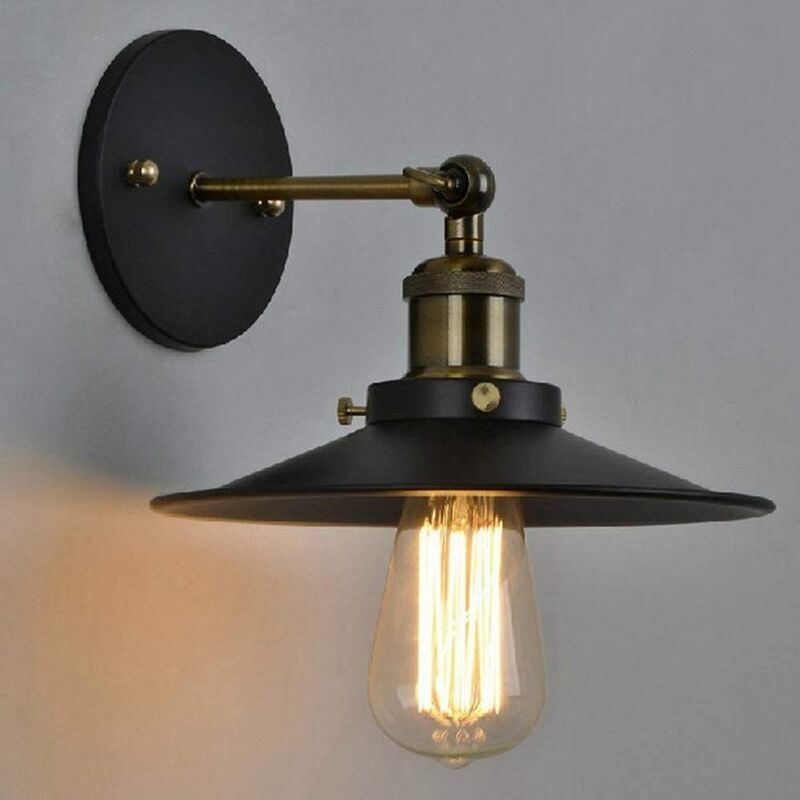 E27 Vintage Retro Industrie Wandleuchte Chrom Edison Lampe mit Metallschirm für Küche Wohnzimmer Schlafzimmer Flur Treppe Cafe Bar [Energieklasse A