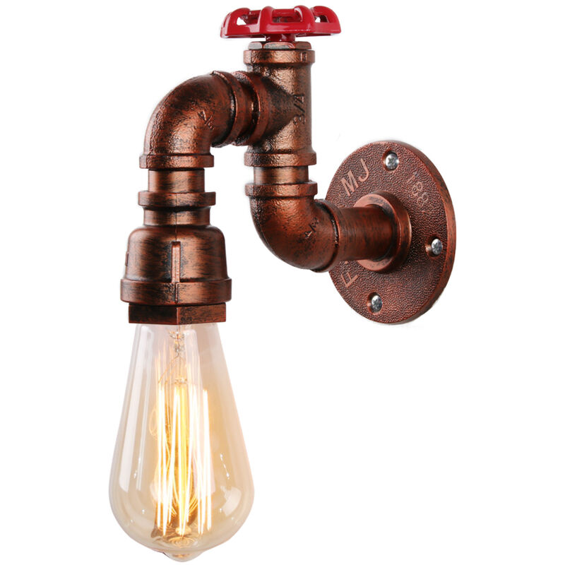 Wottes - E27 Wall Lamps Industrial Water Pipe Wall Sconce,Metal Decoration Living Room Kitchen Bedroom Lighting - Red rust - Red rust
