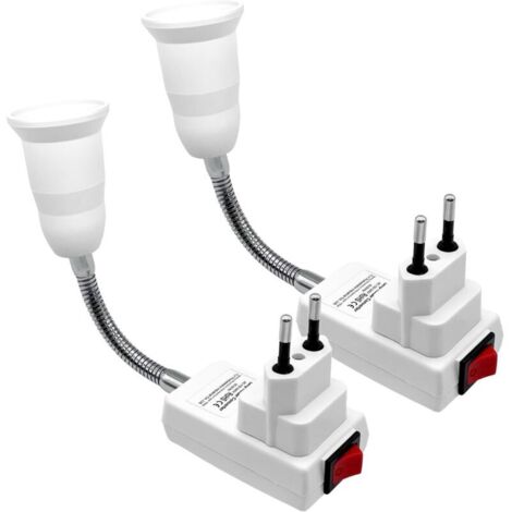 E27 Wall Light Bulb Socket with Switch, 360° Rotating Wall Plug, Lamp Base without Shade, Adapter Bulb Holder for Reading Lamp, Kitchen Light (2 Pcs)