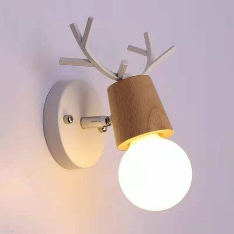 E27 Wandlampen Kinderwandlampen Kreative Weihnachtsgeweihe Hirschförmige Lampen Lichter Kompatibel mit Schlafzimmer, Wohnzimmer (Holzfarbe)