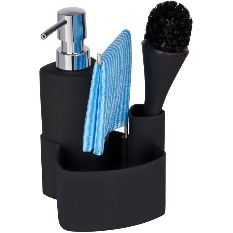 Wenko - Distributeur de savon noir pour cuisine céramique avec porte-brosse vaisselle et support éponge set de nettoyage cuisine incluant 2