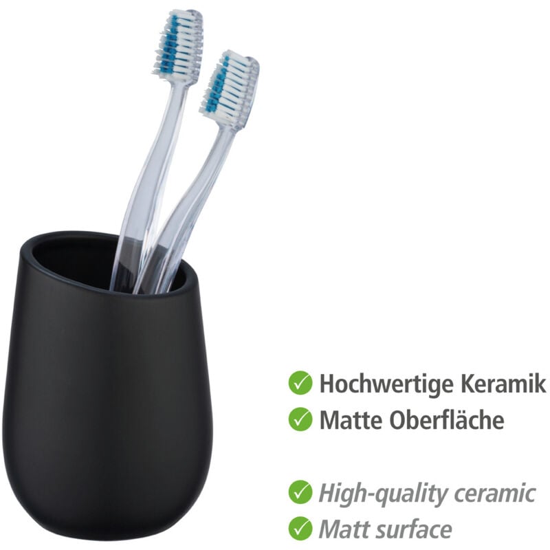 Distributeur de savon noir Wenko Set Badi 2 pièces céramique accessoires de salle de bain distributeur de savon noir porte-brosse à dents gobelet