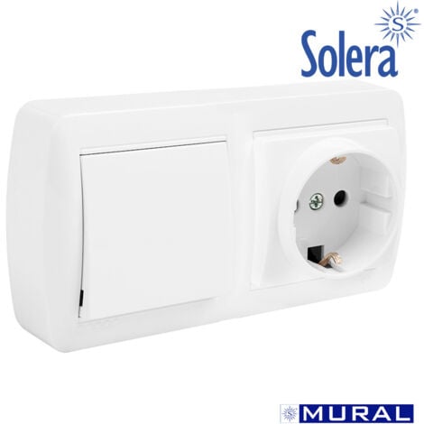 Base fissa 2P + T 16A 250 V + interruttore / interruttore 10AX 250 V 148x72x28 bianco SOLERA MUR63U