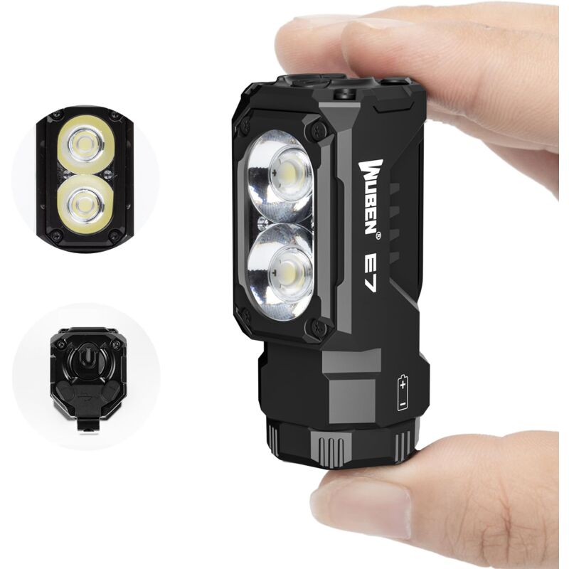 E7 EDC Lampe de poche rechargeable 1800 lumens, petite lampe de poche super lumineuse, 6 modes, lampe torche étanche IP68 intégrée pour les urgences,