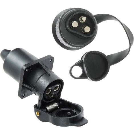 Eacal Prise Remorque 3 Broches et Fiche pour Remorque 12V, Prise Électrique 3 Broches Femelle Connecteur Prise Attelage Remorque Male 3 Broches Étanche pour Machines Agricoles, Camions, Bateaux