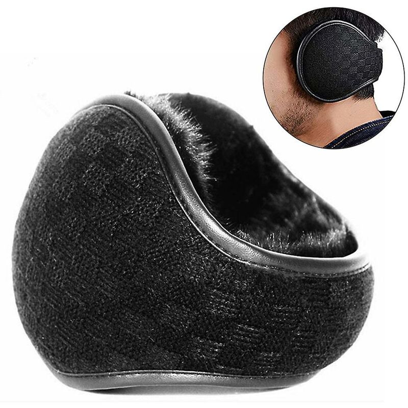 Ear Muffs for Men Women Foldable Fleece Unisex - Black