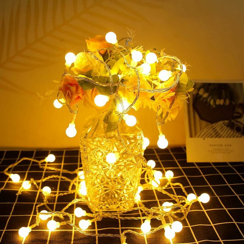 Earth string lights, 5M 50 led warm white fairy tale lamp plug-in, waterproof IP44, 8 modes, memory function, used for Christmas tree, party,