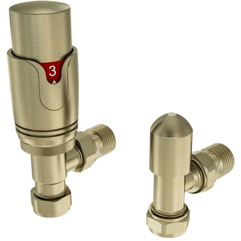 15mm Angled trv & Lockshield Radiator Valve Brushed Brass EB41.3036 - Eastbrook