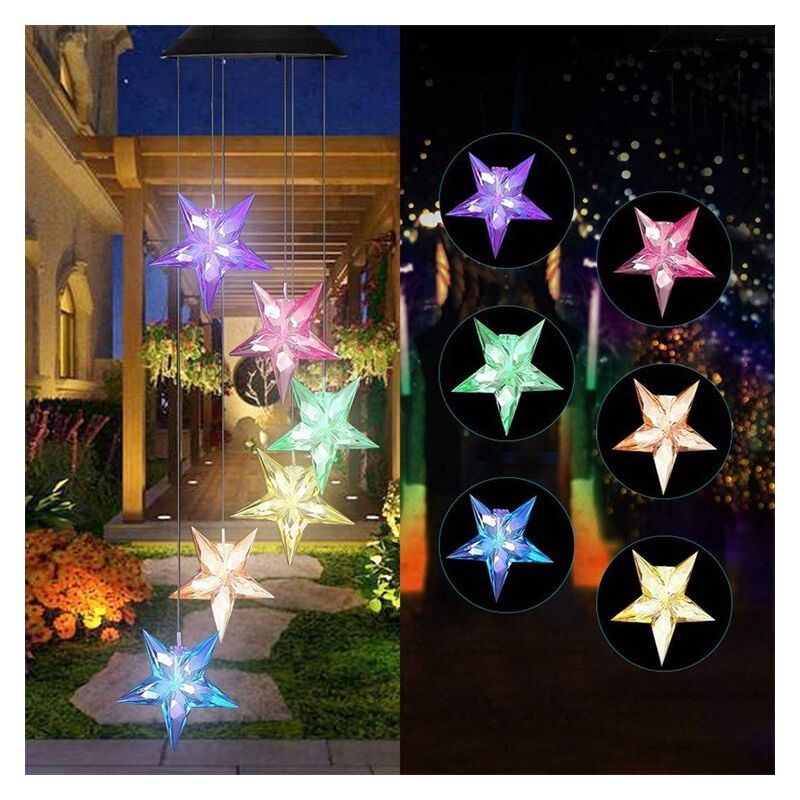 Easter Decoration Gift Mom Gift Wife Birthday Gift Mother's Day, Solar Outdoor Wind Chime, Solar star wind bell