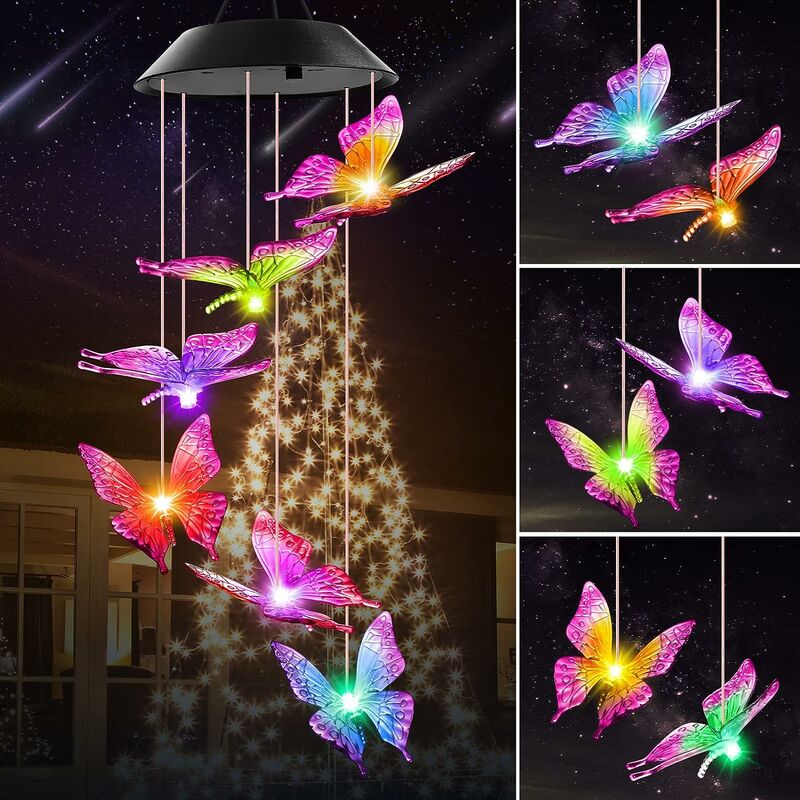Easter Decoration Mom Gift Wife Gift Birthday Mother's Day Gift, Solar Outdoor Wind Chime,Solar butterfly wind bell