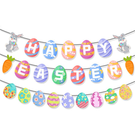 Easter Garland – “Happy Easter” Banner with Bunny & Eggs for Window & Home